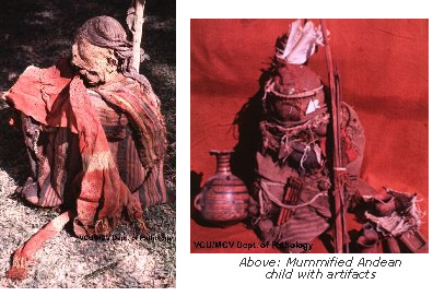Mummified Andean child with artifacts
